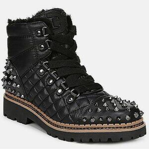 NWOB Sam Edelman Bren Studded Quilted Leather-Paneled Shell Ankle Boots